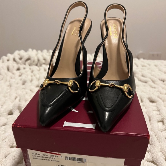 Gucci 105mm Horsebit Slingback Leather Pumps SZ 37
